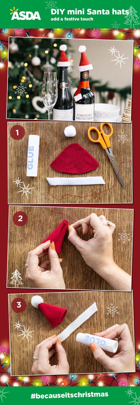 DIY mini Santa hats Tiny Santa Hats Diy, Diy Mini Santa Hat, Mini Santa Hats Diy, Cdp Christmas, Tiny Santa Hat, Diy Christmas Hats, Diy Santa Hat, Mini Santa Hat, Snowman Hats