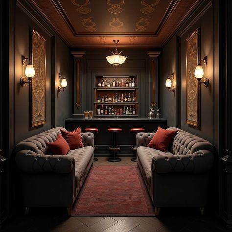 Step into the charm of a dimly lit vintage bar, where warm hues, aged decor, and a nostalgic ambiance create an inviting, unforgettable experience. Discover design ideas that evoke a sense of classic elegance and timeless allure 🕯️🕯️🕯️ #sipthestyle #dimlylitbar #speakeasybar #bardecor #bartheme Basement Moody Bar, Dark And Moody Home Bar, Dark Moody Bar Design, Speakeasy Room Ideas Basement, Speak Easy Room At Home, Jazz Lounge Aesthetic, Dark Bar Aesthetic, Home Speakeasy Bar, Basement Speakeasy Ideas