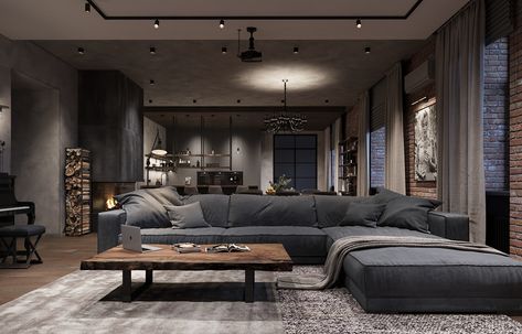 loft design project on Behance Industrial Loft Design, Industrial Style Interior, Interior Design Career, Loft Interiors, Industrial Interior Design, Living Room Loft, Modern Loft, Loft Design, Loft Style