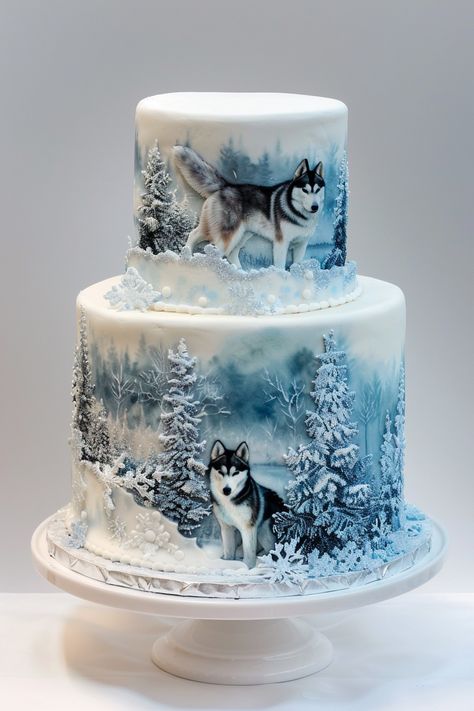 Siberian Husky Birthday Cake Ideas That Will Wow You Winter Birthday Cake, Dog Cake Design, Puppy Dog Cakes, Wolf Cake, Barbie Dress Cake, Horse Cake, Dog Birthday Cake, Biscuit Cake, Dog Cakes