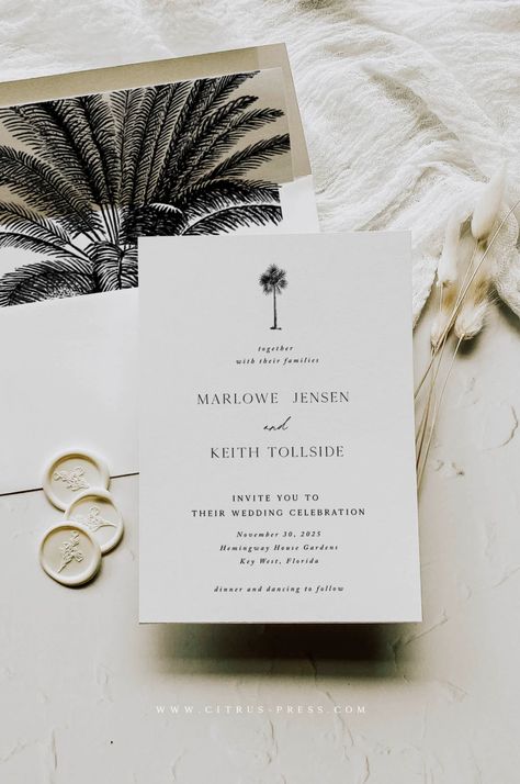 Modern Palm Tree Tropical Wedding Invitation | PDF DIY Template – Citrus Press