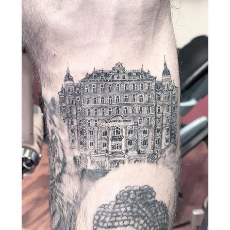 Grand Budapest Hotel Tattoo, South Korea Instagram, Wes Anderson Tattoo, Budapest Tattoo, Hotel Tattoo, Small Tattoo Design, Korea Instagram, Triangle Tattoos, Sweet Tattoos