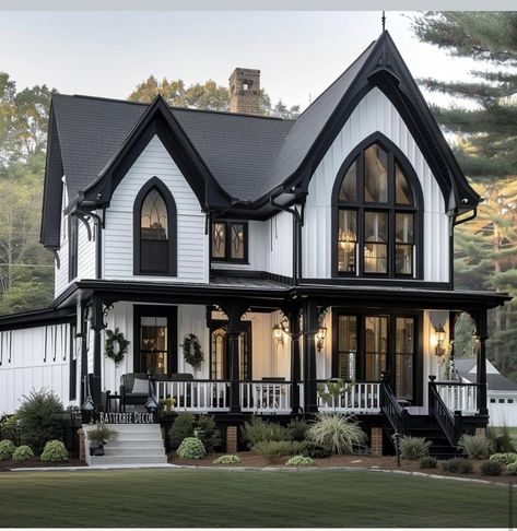 Gothic Home Exterior, Goth Farmhouse, Modern Gothic House, Gothic Farmhouse Decor, Gothic House Exterior, Goth Country, Gothic Modern House, Victorian Gothic Home Decor, Gothic Western