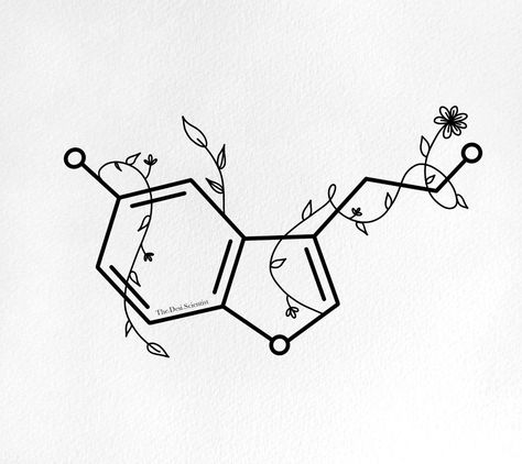 Serotonin Chemical Structure Tattoo, Serotonin Molecule Drawing, Insulin Molecule Tattoo, Serotonin Tattoos Creative, Serotonin Molecule Tattoo Flower, Serotonin Molecule Tattoo Bee, Noradrenaline Tattoo, Dopamine Molecule Art, Seratonin Small Tattoo