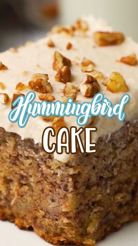 Full of pineapple, bananas and pecans this homemade southern Hummingbird Cake is super flavorful, filling and the perfect dessert for any occasion! Essen, Special Desserts Recipes, 13x9 Cake Recipes, Specialty Cakes Recipes, Southern Dessert Recipes, Funeral Desserts, Tasty Dessert Recipes, Award Winning Desserts, Hummingbird Cake Recipe