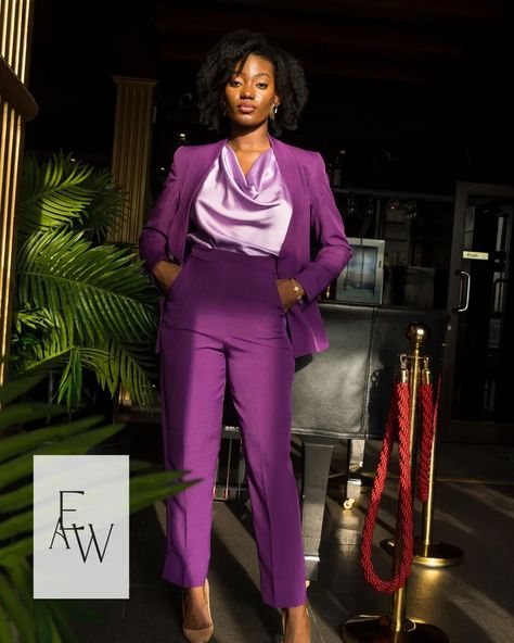 Enhance your professional look with our Mid-Rise Pants Set (Purple) How to Order:👇 1. Website(Link in bio) 2. Whatsapp ☎️+231-555-358-001 3. Send a DM 4. Post a Comment . . . . #EAWstyle #elegantapparelforwomen #ladiessuit #corporatewomensuits #liberianwomen #workwearliberia #officefashionliberia #liberia #corporatechic #womeninbusiness #workwear #corporateandchic #corporatecollection Violet Suits Women, Purple Work Outfit, Purple Monochromatic Outfit, Violet Outfit, Purple Pants Outfit, Girl Suit, Corporate Women, Corporate Chic, Purple Suits