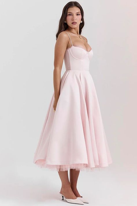 Elegant Cinch Waist Party Bridesmaid Tulle Layered Midi Slip Dresses-Pink Mia Ortiz, Medi Dress, Bridesmaid Tulle, Modest Casual, Modest Casual Outfits, Duchess Satin, Slip Dresses, Midi Slip Dress, Dresses Pink