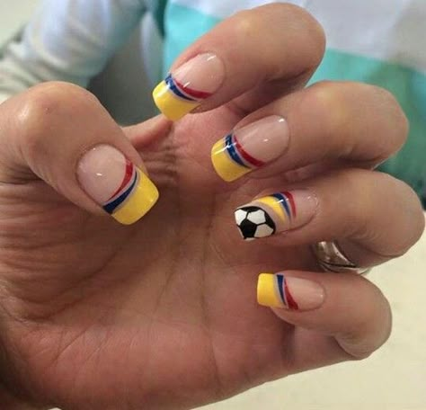 Colombia Flag Nails Design, Colombian Flag, Flag Nails, Dream Nails, Almond Nails, Stylish Nails, Nail Ideas, Nail Designs, Flag