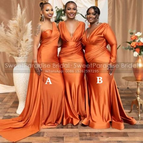 Burnt Orange Bridesmaid Dresses, Maid Of Honor Dress, Fall Wedding Bridesmaids, Abaya Designs Latest, African Bridesmaid Dresses, Orange Bridesmaid Dresses, Dress Wedding Party, Maid Of Honour Dresses, Mermaid Bridesmaid Dresses