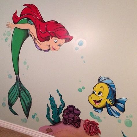 Mermaid Mural, Little Mermaid Bedroom, Princess Mural, Little Mermaid Bathroom, Little Mermaid Room, Mermaid Decor Bedroom, Disney Mural, Mermaid Room Decor, Deco Disney