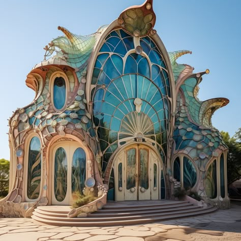 Art Nouveau Building, Watasumi Island, Whimsical Buildings, Unique Buildings Architecture, Funky Buildings, Crazy Architecture, Bio Architecture, Art Nouveau Arquitectura, Colorful Architecture