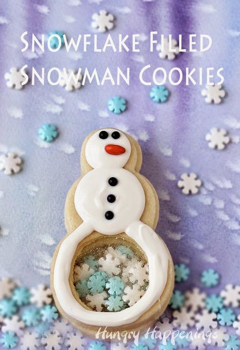 Snowflake Filled Snowman Cookies Shaker Cookies, Peppermint Christmas Cookies, Snowman Recipes, Glass Cookies, Christmas Yummies, Stained Glass Cookies, Snowman Cookies, Frozen Cookies, Christmas Cookie Exchange