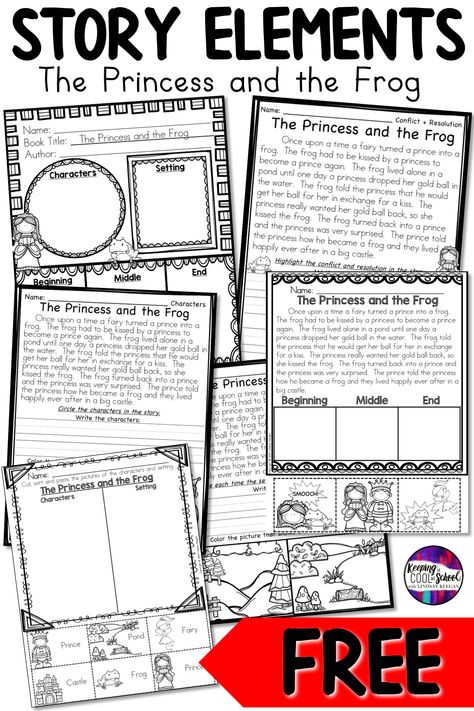 These free story elements activities are a ton of fun for students and teachers. Kids in kindergarten and first grade will love reading the story of The Princess and the Frog while learning about story elements. The activities are great for small groups, whole group lessons as well as homework. Grab them for free! Teaching Story Elements, Story Elements Activities, Story Elements Worksheet, Free Graphic Organizers, Fun Reading Activities, Improve Reading Comprehension, Story Activities, Free Stories, 3rd Grade Reading