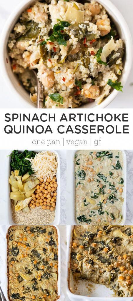 Artichoke Quinoa, Quinoa Casserole, Vegan Casserole, Vegetarian Casserole, Simply Quinoa, Side Dish Recipes Easy, Vegetarian Dinners, Spinach Artichoke, Quinoa Recipes