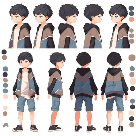 Character 3/4 View, Concept Art Turnaround, Character Turnaround Male Pose Reference, Anime Boy Character Design, Boy Body Drawing, Chibi Character Turnaround, Character Turnaround Male, Character Turn Around Sheet, Anime Character Turnaround