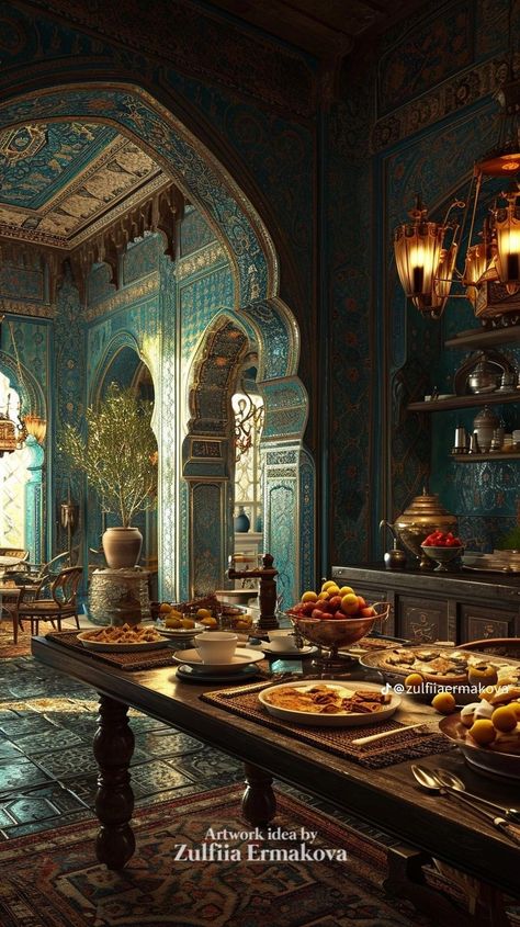 Indian Inspired Interior, Arabian Interior Design, Arab Decor, Arabian House Design, Arabian Aesthetic, Maximalism Interior, Islamic Interior Design, Luxury Kitchen Ideas, Middle Eastern Decor