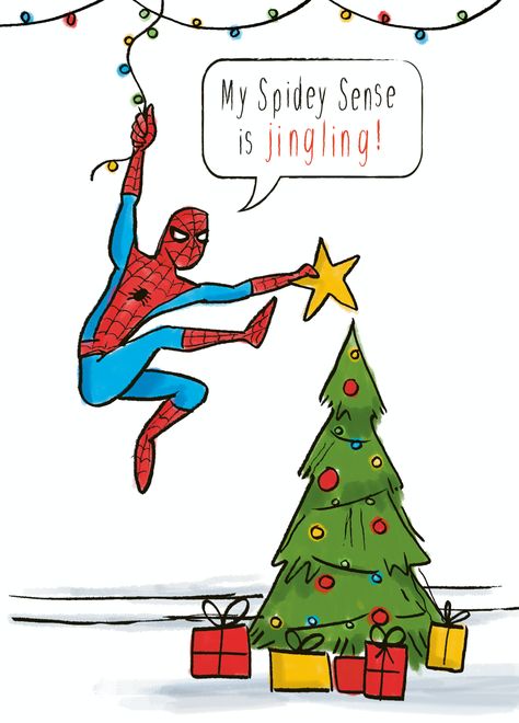 Show them you care with a personalised funny MARVEL Spider-Man Christmas card from Hallmark. Our Christmas cards are printed on premium quality, FSC®-certified card & delivered nationwide. This card is available as standard 12cm by 16.7cm and large 15.5cm by 21.6cm. Funny Christmas Card Drawings, Marvel Christmas Cards, Spiderman Christmas Drawing, Marvel Christmas Card, Christmas Funny Cards, Spider-man Christmas, Funny Christmas Paintings, Funny Christmas Drawings, Handmade Christmas Cards Ideas Creative