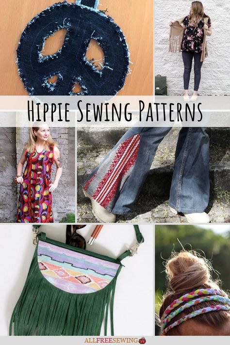 Hippie sewing patterns bring a past era back to the spotlight. Find hippie clothing patterns and accessories, along with retro home decor projects. Diy Hippie Clothes, Boho Clothing Patterns, Toddler Ruffle Pants, Power Fashion, Flower Power Fashion, Diy Maxi Dress, Diy Slippers, Make Your Own Clothes, Hippie Look