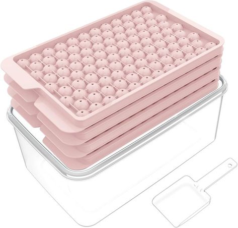 Lamesa Mini Ice Cube Trays for Freezer(4 Pack), Tiny Ice Cube Tray with Lid and Bin, 104x4 PCS Crushed Ice Trays Easy Release, Bpa Free for Chilling Drinks Coffee Cocktail(Ice Bin & Ice Scoop)(pink) Tiny Ice Cube Tray, Mini Ice Cube Tray, Flavored Ice Cubes, Ice Bins, Round Ice Cubes, Small Storage Containers, Ice Bin, Chill Drinks, Ice Ball Maker