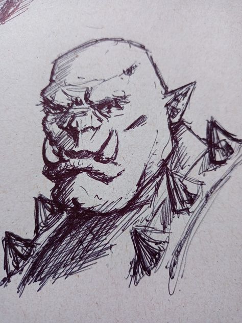 Orc sketch --- #sketch #orc #fantasy #rpg #medieval #conceptart #dungeonsanddragons #comic #manga #anime #characterdesign #DnD #pathfinder #Galapagos #boardgame #game #Warcraft Ork Drawings, Orc Drawing Reference, Dnd Character Sketch, Ogre Drawing, Orc Drawing, Wizard Sketch, Orc Sketch, Dnd Sketch, Dnd Drawings