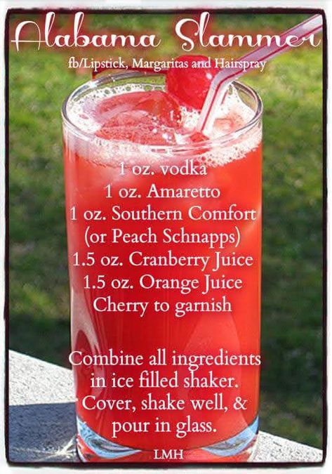 Alabama Slammer, Cocktail Vodka, Liquor Drinks, Boozy Drinks, Mixed Drinks Recipes, Cocktail Drinks Recipes, Alcohol Drink Recipes, Drinks Alcohol Recipes, Alcohol Recipes