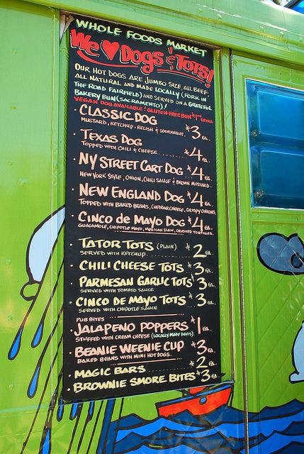 Whole Foods Menu Board by jnoriko, via Flickr Vegan Bechamel, Food Truck Ideas, Taco Food Truck, Bbq Food Truck, Food Truck Menu, Food Truck For Sale, Food Truck Festival, Mobile Food Trucks, Trendy Food