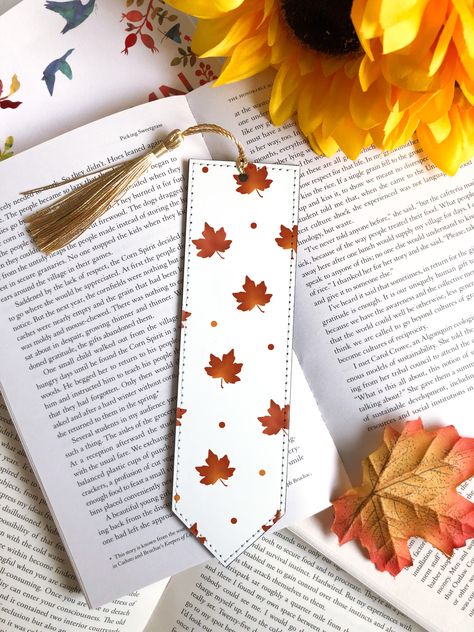 Faux Leather Bookmarks, Fall Bookmarks, Autumn Bookmark, Halloween Bookmarks, Thanksgiving Leaves, Leather Bookmarks, Leaf Bookmark, Book Boxes, Gifts For Book Lovers