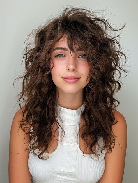 Shaggy Naturally Wavy Hair, Medium Naturally Wavy Haircuts, Shaggy Wavy Hair Medium, Long Wavy Shag Haircut Side Part, Shag Haircut On Wavy Hair, Long Wavy Shag Haircut With Bangs, Thick Curly Layered Hair, Wavy Long Haircut Layered Hairstyles, Loose Perm With Bangs