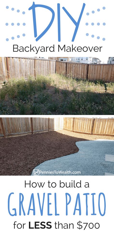 Diy Backyard Makeover, Gravel Patio Diy, Inexpensive Backyard Ideas, Gravel Landscaping, No Grass Backyard, Gravel Patio, Cheap Backyard, Hardscape Design, Easy Backyard