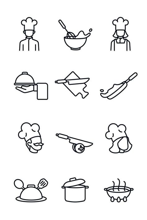 Chef Icon Collection Chefs Kitchen Design, Recipes Chili, Pasta Bread, Luxe Logo, Cooking Icon, Logo Luxe, Cooking Logo, Restaurant Icon, Kitchen Icon