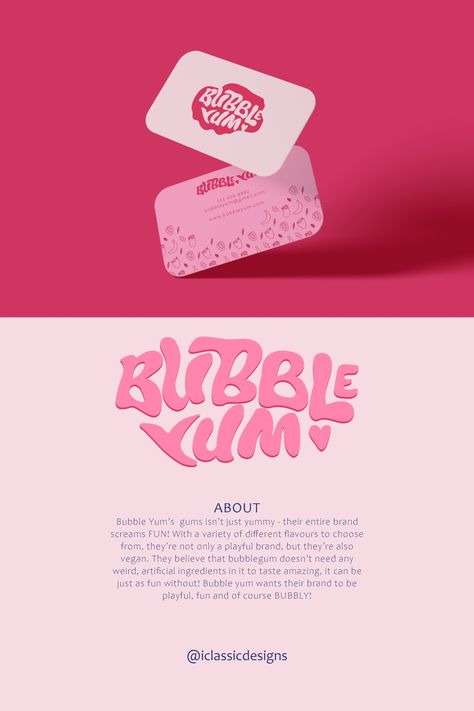 Brand Identity design for a chewing gum brand that needed a fun logo design and branding Bubble Gum Branding, Spicy Logo Design, Gum Quotes, Gum Branding, Bubble Logo Design, Crochet Branding, Bubble Gum Brands, Chewing Gum Brands, Gum Design