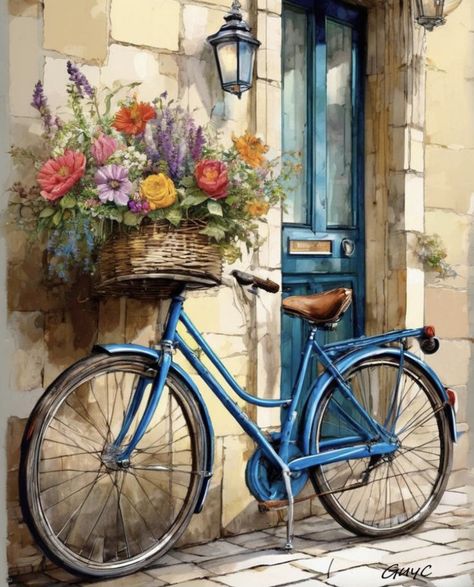 Bicycle Painting Ideas, Bike Painting Ideas, Bicycle Art Painting, Fancy Painting, Acrylic Art Projects, Bicycle Painting, Acrylic Painting Lessons, Flowery Wallpaper, Bicycle Art