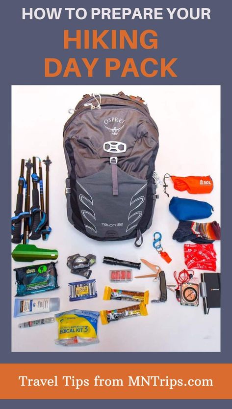 How to prepare your hiking day pack Hiking Kit List, Hiking Hacks, Hiking Packing List, Hiking Day Pack, Minnesota Travel, Day Hiking, Gear List, Hiking Pack, Hiking Essentials