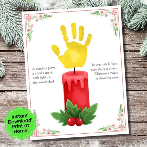 Create a heartwarming holiday keepsake with this Christmas Candle Handprint Craft with poem. Create year after year to watch your child grow. A unique and sentimental gift giving idea. This is also a great resource for teachers as a daycare, preschool, kindergarten or homeschool Holiday activity! Instant Download. You will receive 3 different sizes: (1) 8x10 inch PDF File (1) 8.5x11 inch PDF File (1) A4 PDF File Print as many as you need! This print is not customizable. This is a Digital File - Christmas Projects Toddlers, Preschool Christmas Handprints, Christmas Decor For Daycare Room, Preschool Christmas Craft Gifts, Infant Room Christmas Crafts, Christmas Gifts Preschool Parents, Candle Craft Preschool, Homemade Christmas Gifts For Family From Kids Diy, Christmas Themes For Preschool