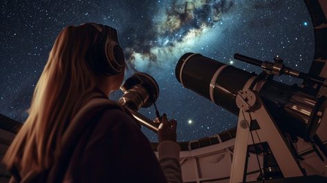 Stargazing Night Adventure: Under the vast cosmic canopy, a stargazer peers through a telescope exploring the celestial wonders. #stargazing #telescope #astronomy #night #stars #nebula #exploration #cosmic #aiart #aiphoto #stockcake https://ayr.app/l/LMm2 Stargazing Telescope, Telescope Astronomy, Night Stars, Image Downloads, Ethereal Beauty, Creative Words, Night Skies, Astronomy, Constellations