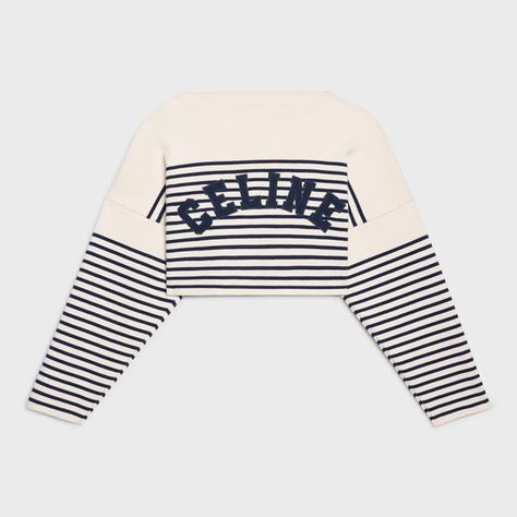 CELINE STRIPED KNIT COTTON SWEATER - Cream / Navy - 2A88V384N.01CN | CELINE 2022 Ss, Vide Dressing, Cotton Logo, Women Crop, Knit Cotton, Knitwear Women, Striped Knit, Cotton Sweater, Stripe Sweater