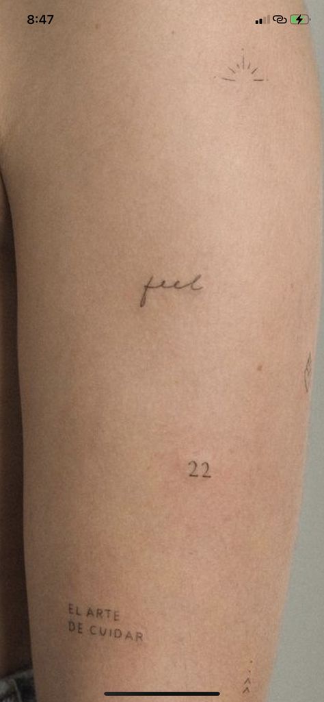 Light Script Tattoo, Writing On Shoulder Tattoo, 4 Letter Word Tattoo, Feel Tattoo Words, Minimalistic Word Tattoo, 222 Fine Line Tattoo, Tiny Chilli Tattoo, Single Number Tattoo, 19 Number Tattoo