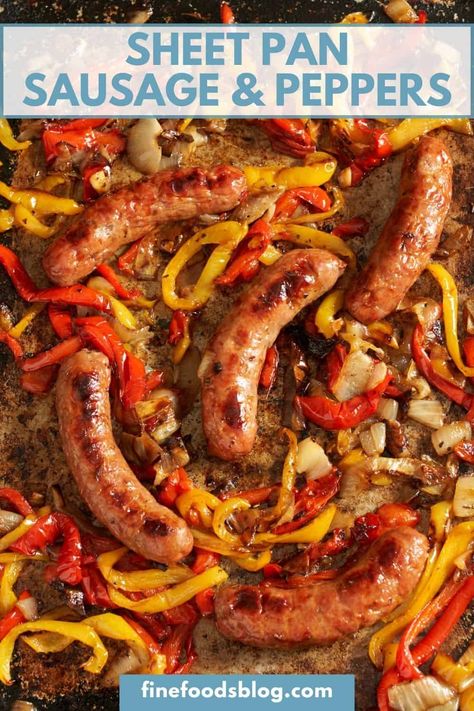 One Pan Sausage And Peppers, Sausage Peppers And Onions Sheet Pan, Baked Sausage Peppers And Onions, Sausage Pepper Sheet Pan, Italian Sausage Recipes Sheet Pan, Sausage And Peppers Bake, Sheet Pan Italian Sausage And Peppers, Italian Sausage In The Oven, One Sheet Sausage And Veggies