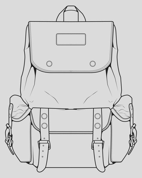 Sketch of a rucksack. Backpack isolated on white background. Vector illustration of a sketch style. Backpack Drawing Reference, Backpack Drawing, Outfits Baggy, Flat Sketches, Nature Park, Sketch Style, Tech Pack, Rucksack Backpack, Black And White Illustration