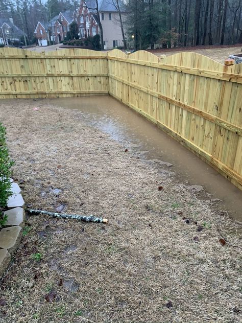 Fence Line Drainage, Fence Drainage Ideas, Rocks Around Fence Line, French Drain Along Fence, French Drain Dry Creek Bed, Drainage Along Fence Line, Dry Creek Bed Along Fence, Rocks Along Fence Backyards, Drainage Rock Landscaping