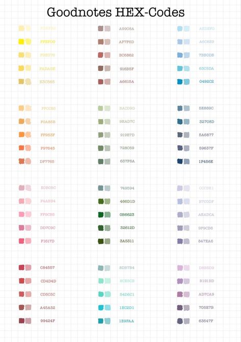 HEX codes for Goodnotes etc. | Hex colors, Hex codes, Coding Good Notes Presets, Hex Code Color Palette Pastel, Digital Planner Color Palette, Notability Color Palette, Cute Ipad Notes, Good Notes Fonts, Goodnote Template Sticker, Good Notes Ideas, Goodnotes Pen Color Code