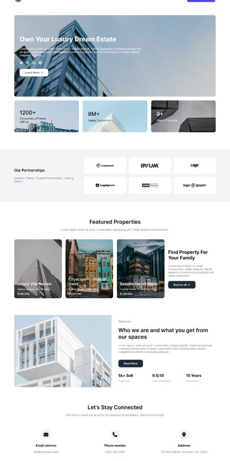 Capture attention with a captivating landing page designed exclusively for real estate agencies! This intuitive WordPress Gutenberg block template lets you showcase your prime properties in minutes. Simply copy, paste, and customize – no coding required! #realestate #property #wordpress #gutenberg #landingpage #agency #webdesign #ecommerce Website Cta Section, Webdesign Page Blocks, Real Estate Website Design Landing Pages, Website Design Real Estate, Real Estate Ui Design, Real Estate Website Design Inspiration, Property Website Design, Real Estate Agent Website Design, Real Estate Landing Page Design