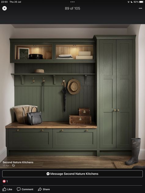 Home Entrance Storage Ideas, Mud Room Cubby Storage Ideas, Nicole Gates, Mud Room Ideas Entryway, Mud Room Entrance, Green Mudroom, Boot Room Utility, Small Mudroom Ideas, Mudroom Remodel