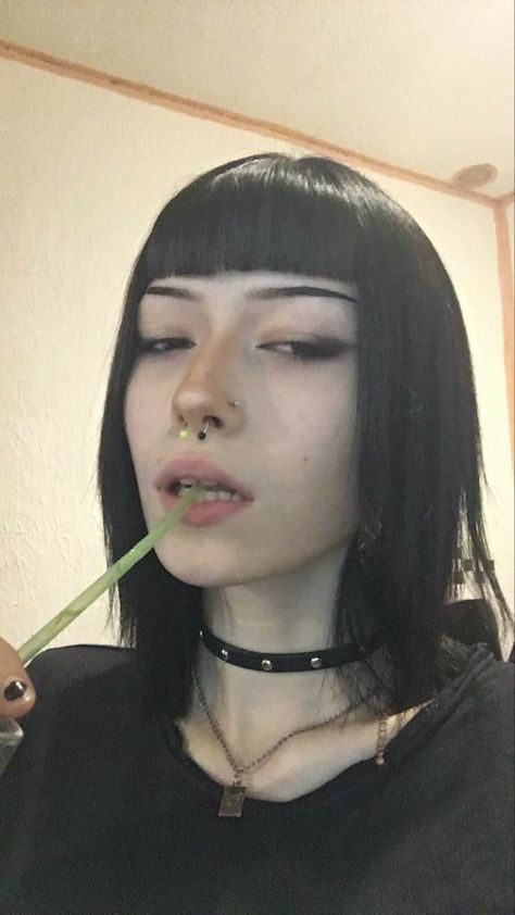 Short Bangs Hairstyle, Create Pin, Bangs Hairstyle, Punk Makeup, Goth Hair, Short Bangs, Goth Makeup, Dark Makeup, Aesthetic People