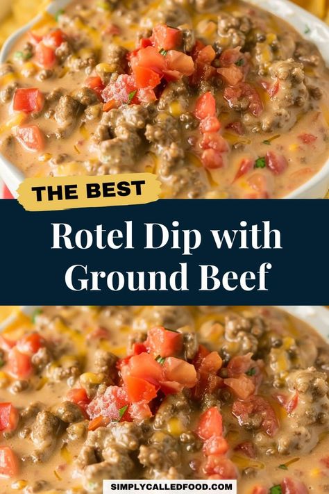 Rotel Dip with Ground Beef Recipe The Best Rotel Dip, Best Rotel Dip, Rotel Dip With Ground Beef, Rotel Dip With Sausage, Dip With Ground Beef, Hamburger Dip, Recipes With Velveeta Cheese, Rotel Recipes, Beef Appetizers