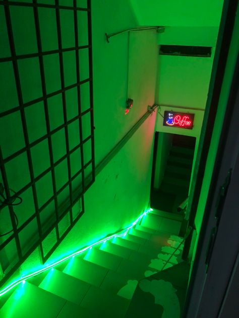 Green Club Aesthetic, Neon Club Aesthetic, Green Neon Aesthetic, Neon Club, Sage House, Neoclassical House, Club Nightclub, Rat Trap, Club Furniture