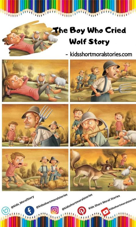 Short Moral Stories For Kids, Story Sequencing Pictures, Story With Pictures, Picture Story Writing, Picture Story For Kids, The Boy Who Cried Wolf, Crow Pictures, English Moral Stories, Picture Comprehension