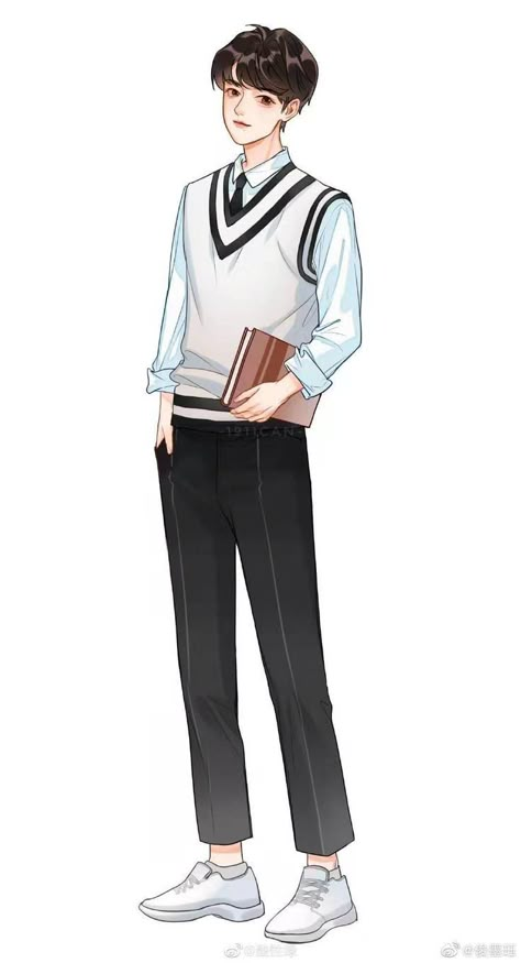 Anime Boy Outfit Ideas, Guy Outfits Drawing, Anime School Boy, Preppy Boy Outfits, Anime Boy Outfits, Poses Standing, Croquis Fashion, Anime Uniform, Preppy Boys