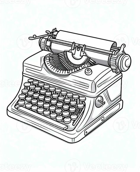 AI Generative obsolete typewriter with paper vector Typewriter Drawing, Typewriter Doodle Simple, Type Writer Drawing, Typewriter Coloring Page, Typewriter Illustration, Typewriter Clipart, Vintage Typewriter Illustration, Object Drawing, Simple Cartoon