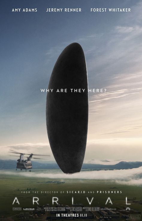 ARRIVAL starring Amy Adams, Jeremy Renner & Forest Whitaker | In theaters November 11, 2016 Arrival Film, Arrival Movie, Arrival Poster, Full Mon, Forest Whitaker, Denis Villeneuve, I Love Cinema, Sci Fi Films, Movies 2016